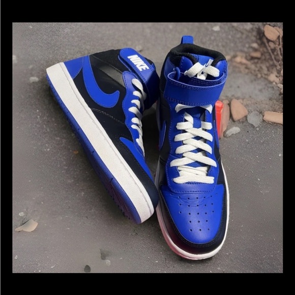Kid's Nike Court Borough Mid 2 (GS) Black/Blue, - Picture 1 of 12